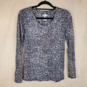 ◇ Ariat Burnout Long Sleeve Crew Neck T-Shirt Size Medium Studded Cross